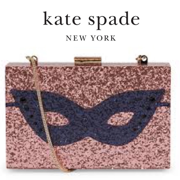 Kate Spade Masquerade Mask Clutch Pink Glitter Bag - Picture 1 of 5